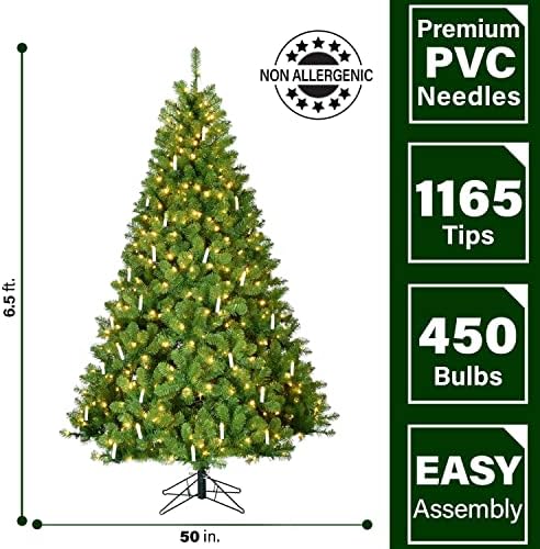 Fraser Hill Farm 6.5-ft. עץ חג המולד וינטג 'עם נר קלאסי ונורות LED לבנות חמות | עמדת מתכת | עיצוב חג